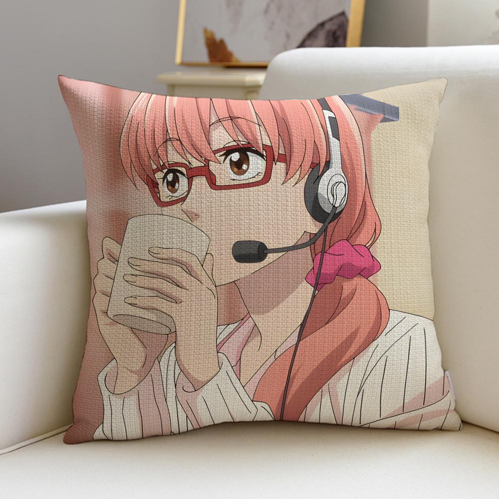 Wotakoi Love Is Hard for Otaku Cushion Cover Breathable and skinfriendly linen pillowcase square removable and washable cushion