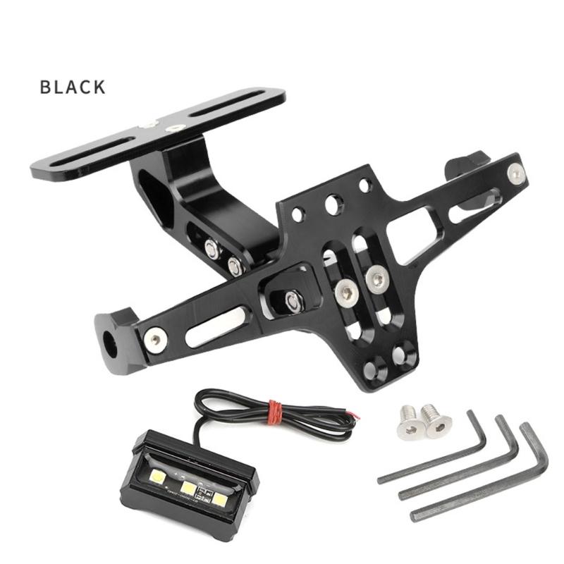 Adjustable Motorcycle License Plate Bracket Holder Integrated LED Light For Night Riding Heavy Duty Aluminum Alloy Frame