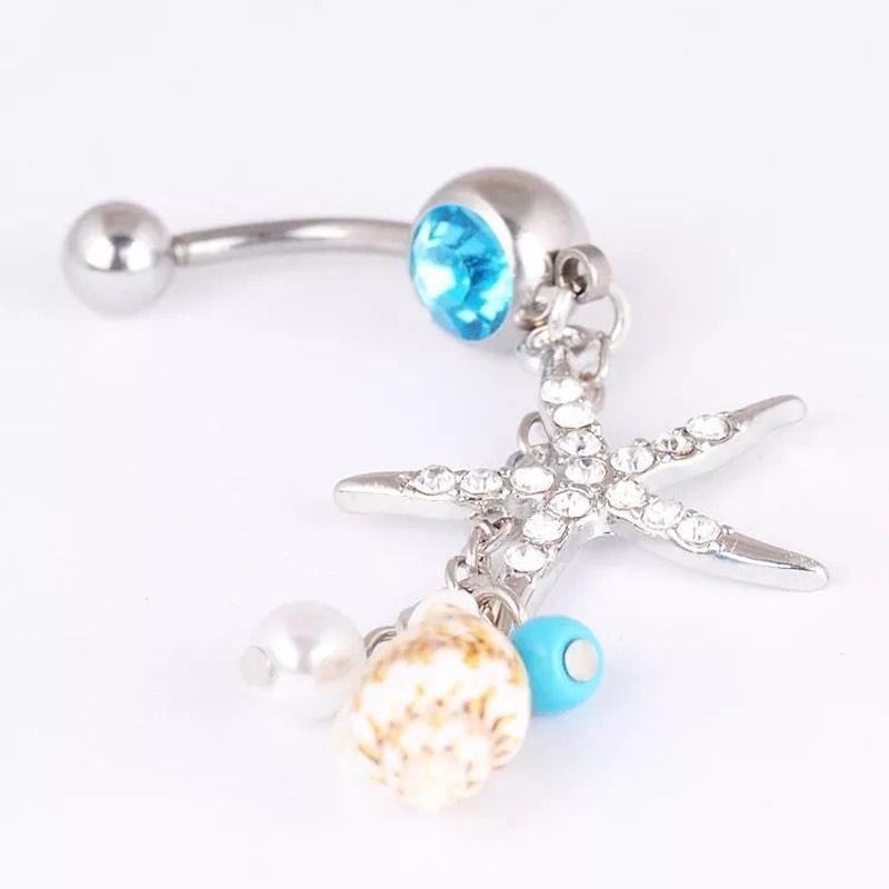Dingle Kirurgisk Stål Krystall Sjøstjerne Konkylie Kropp Navle Mage Ring Knapp Piercing Bar
