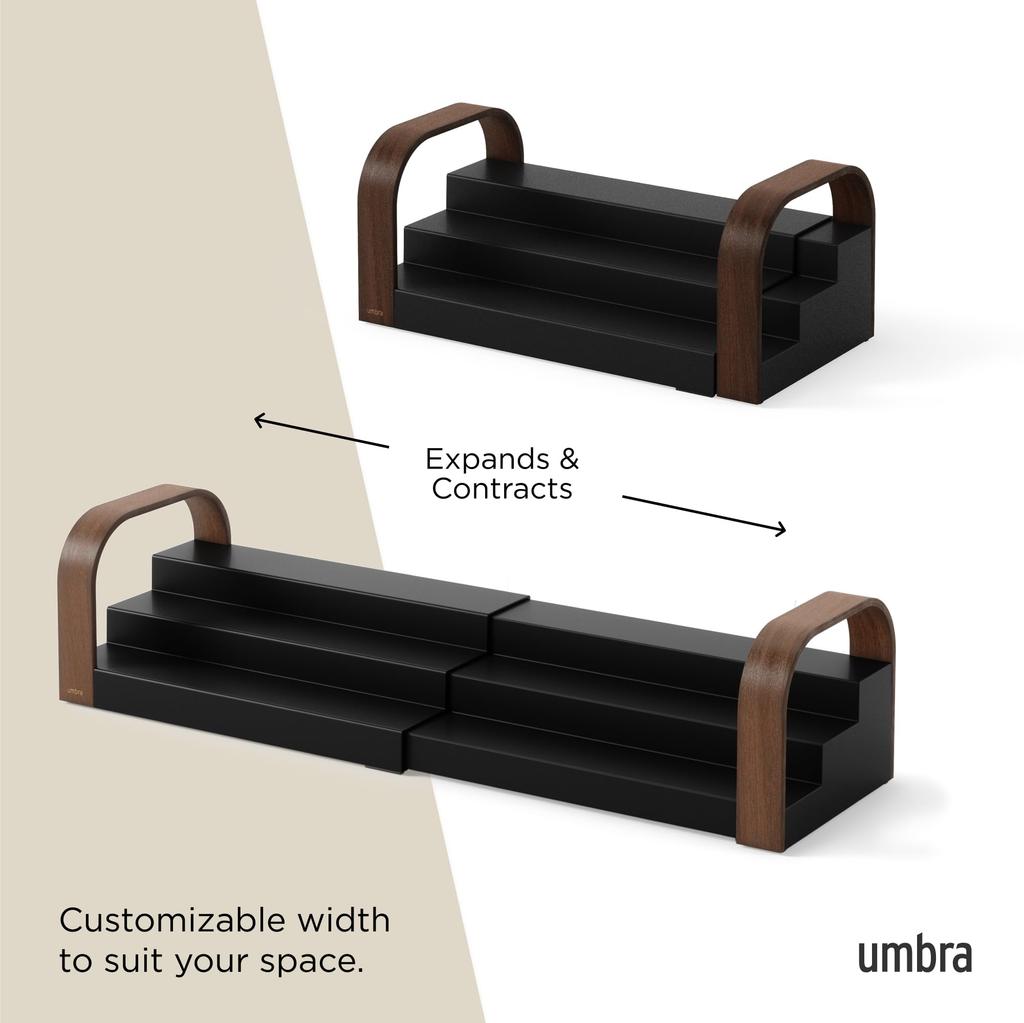 Official Umbra Bellwood 3-Tier Spice Rack, Black/Walnut, Kitchen Storage