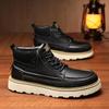 Men's Retro High-Top Leather Martin Boots - Winter Warmth, Thick Sole, Height Increasing, British Style for Autumn Trend.