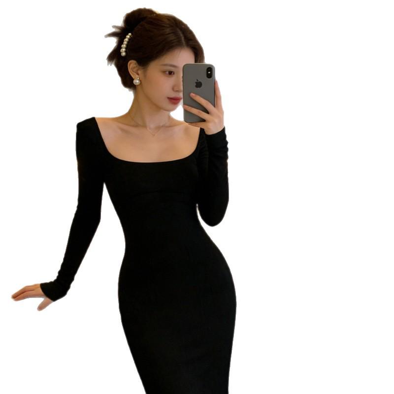 Women's Black Hepburn Square Neck Bodycon Fishtail Dress - Spring 2026 Collection