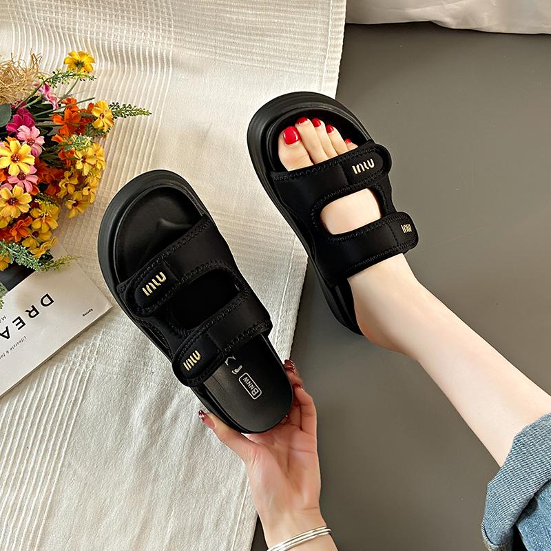 

Fashion CRLAYDK Fashion Women Flat Sandals Open Toe Hook&Loop Adjustable Double Straps Platform Slippers for Summer Ladies Slides 35