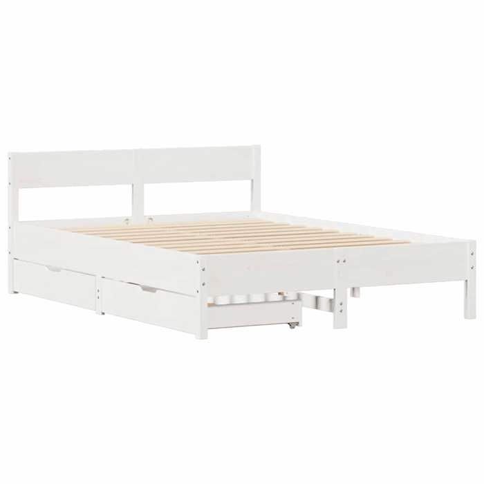 VidaXL Cadre de lit avec tête de lit blanc 135x190 cm bois pin massif, meuble de chambre à coucher, sommier, lit en bois, 3301765