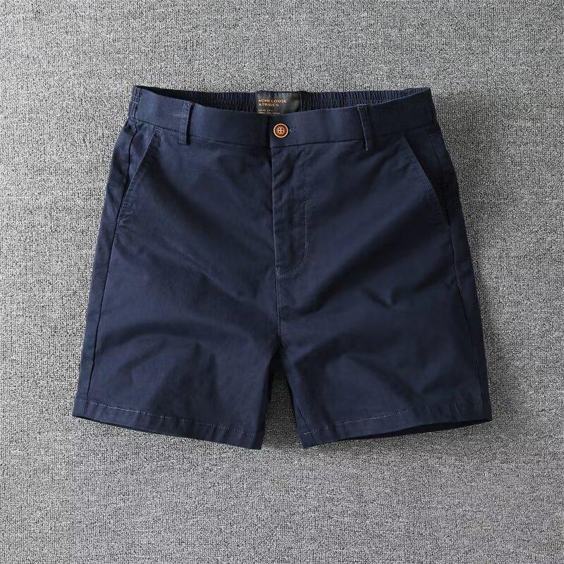Men's Summer Casual Shorts Pure Cotton Solid Color Stretchy Straight Pants Trendy Hight Waist Elastic Waist Quarter Beach Pants
