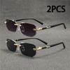 2PCS Rimless Sunglasses Rectangle Fashion Popular Women Men Shades Small Square Sun Glasses  For Female male Summer Traveling