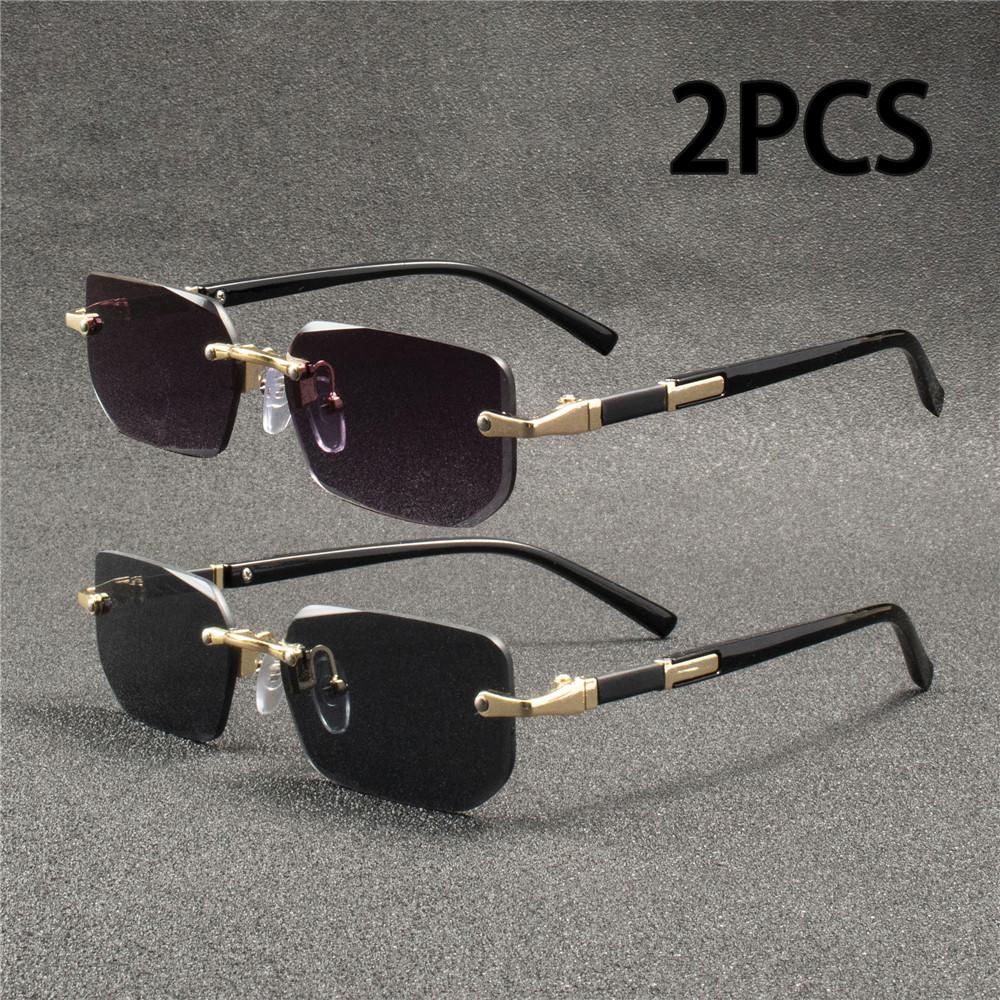 2PCS Rimless Sunglasses Rectangle Fashion Popular Women Men Shades Small Square Sun Glasses For Female male Summer Traveling