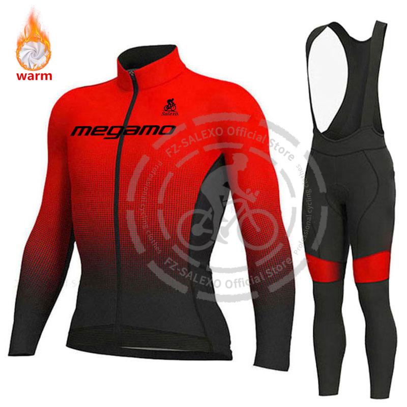Megamo Set Termico Invernale in Pile a Manica Lunga per Ciclismo Abbigliamento Mountain Bike Maglie da Bicicletta da Uomo Abbigliamento Maillot Ropa Ciclismo