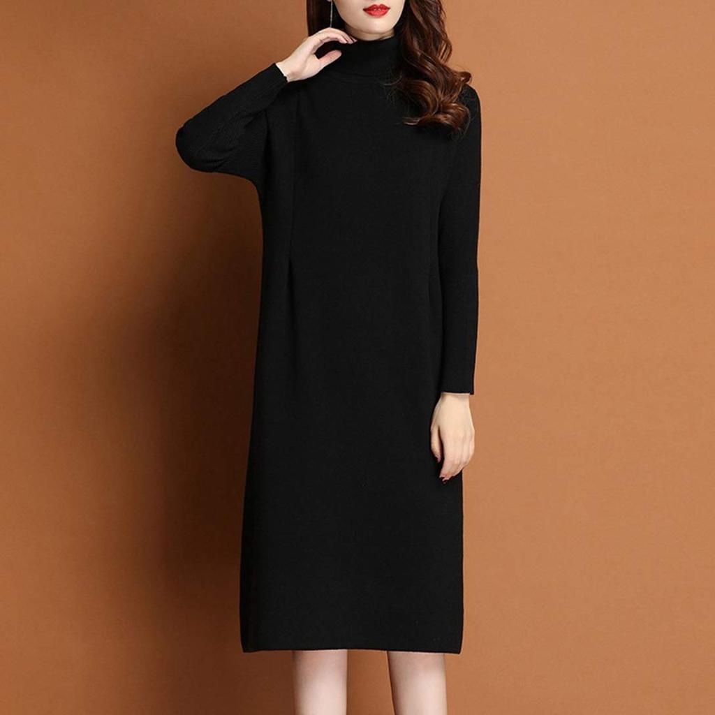 Knit Turtleneck Inner Winter Sweater Dress [Seigo] Women's Dress, A-Line, Elegant, Curly, Figure-Flattering, Sweater, Dress, Slimming, Elegant,