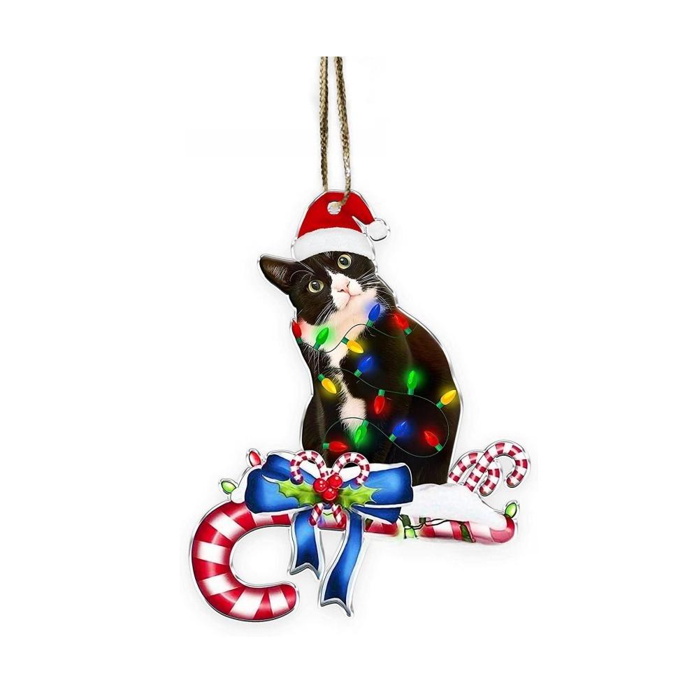 2025 Weihnachts-Kugel-Katzen-Ornament 2D Acryl Lustige Katzen-Ornamente Weihnachtsbaum Katze Hängende Dekorationen Haus Party Weihnachten Deko