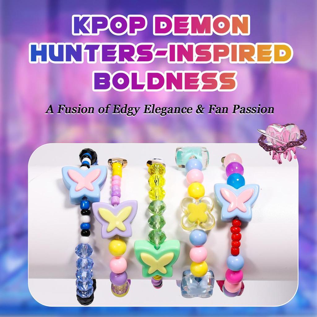 Kristallarmband-Set mit Glasperlen für Mädchen - K-Pop-inspiriertes stapelbares Schmuckgeschenk
