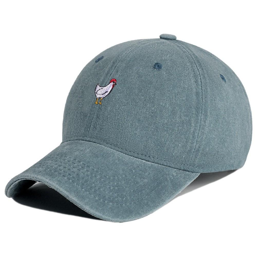 Chicken Patterned Embroidery Baseball Cap Cartoon Visor Baseball Hats Washed Cotton Adjustable Sunscreen Hats