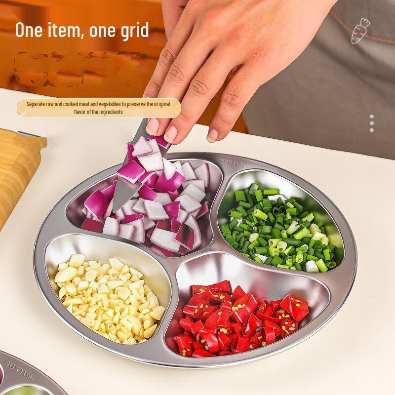 ZISIZ Stainless Steel 4-Compartment Divided Prep Plate