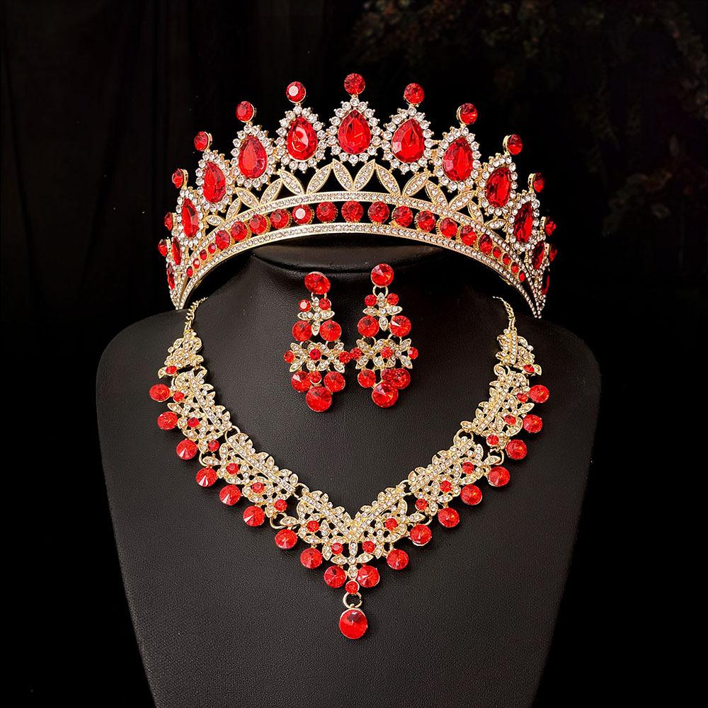 New Bridal Crown Three Piece Suit Wedding Crown Tiara Necklace Earrings Korean Super Fairy Wedding Dress Accessories