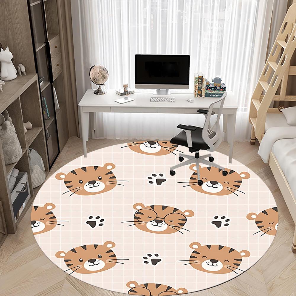 1pc Tiger Prints Office Round Area Rug, Indoor Mat Suitable For Office, Under Office Chairs Bedroom Living Room Home Decor, Room Deco