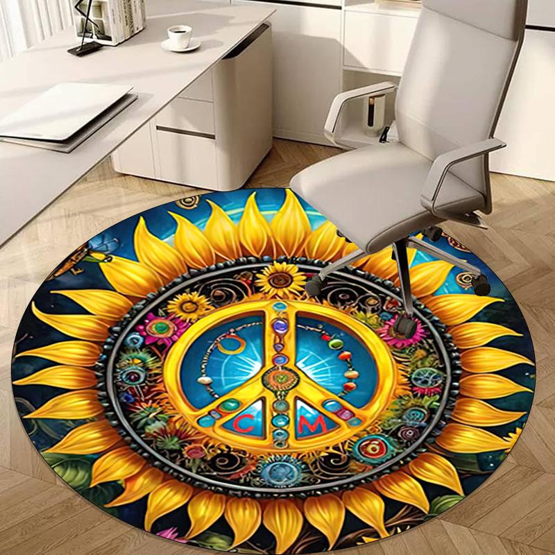 Sunflower Peace Sign Circular Rug Office Decorative Carpet For Living Room Bedroom Door Mat Floor Carpet Computer Chair Area Rug