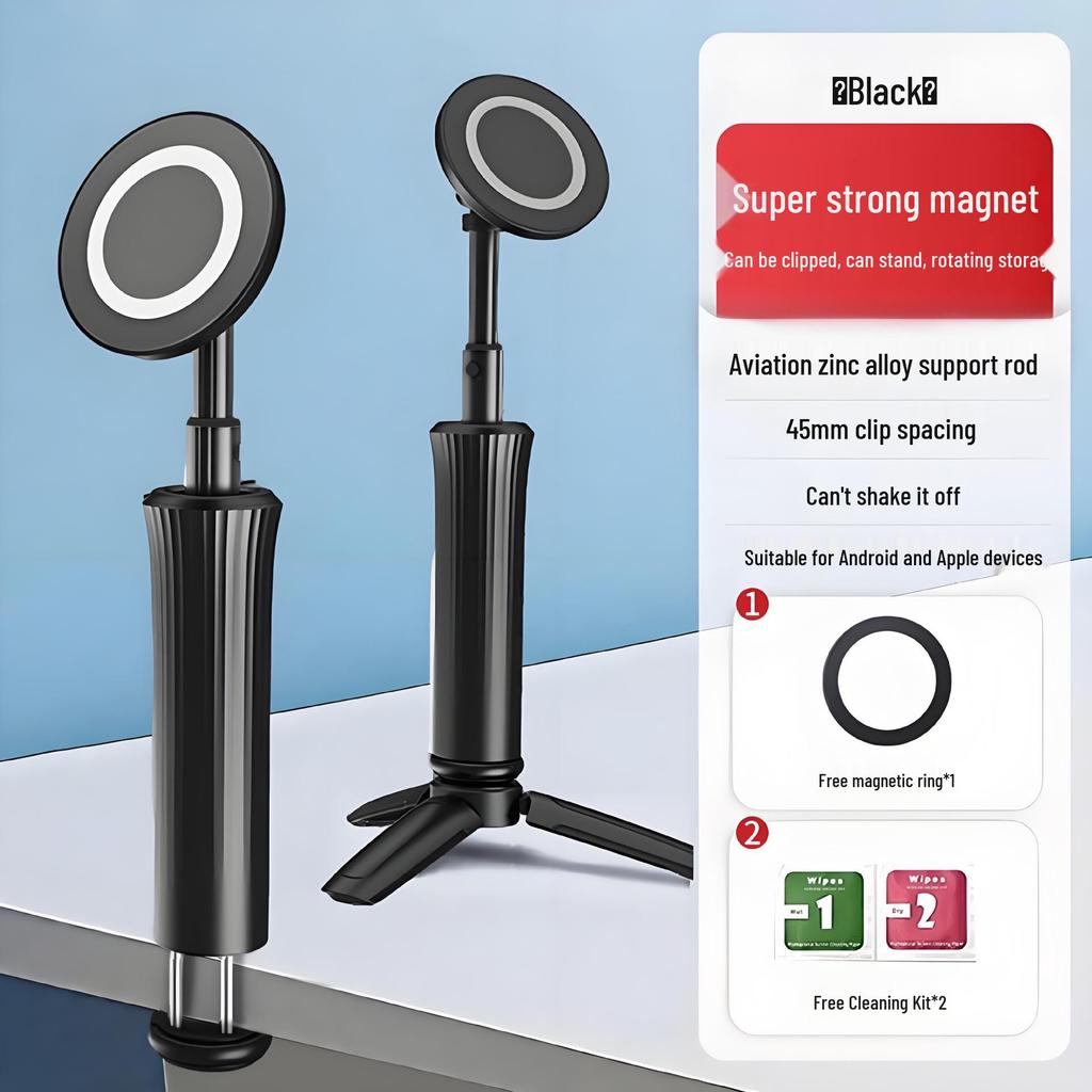 Magnetic Selfie Stick with Rotating Tripod and Folding Phone Holder for Travel, Desktop, and Live Broadcast