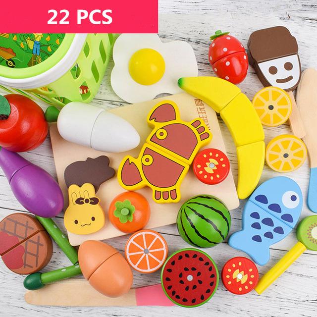 Non-Toxic Pretend Play Wooden Cutting Cooking Food Toy Set Magnetic Wood Cut Vegetable Fruit Toy Pretend To Play Kitchen Children Toy Gift