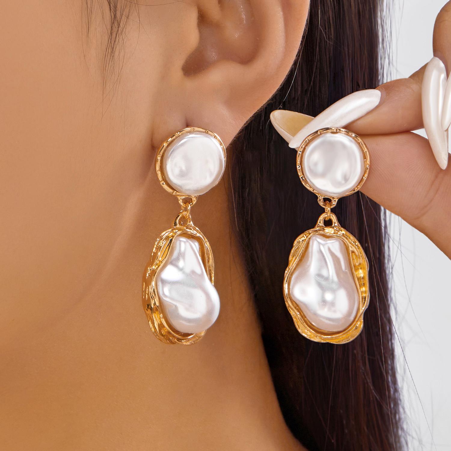Винтажные серьги с неправильным барочным жемчугом для женщин Элегантные серьги-подвески геометрической формы Свадебные банкетные украшения в подарок