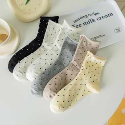 Trendy Rolled-up Polka Dot Mid-calf Socks, Summer Thin Student Girlish Pile Socks, Mid-calf Women's Socks
