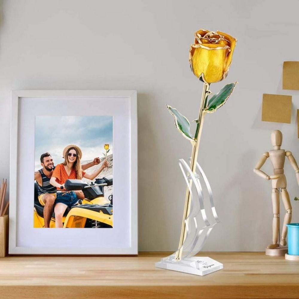 Wear-resistant Acrylic Display Stand Flat Bottom Gold Dipped Rose Flower Shelf  Wedding Decor