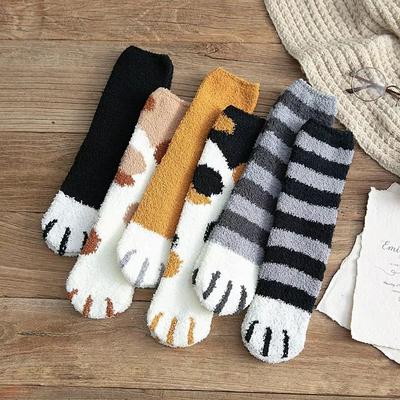 Women Socks Plush Coral Velvet Autumn Winter Cat Paw Lovely Thicken Warm Floor Socks KTB