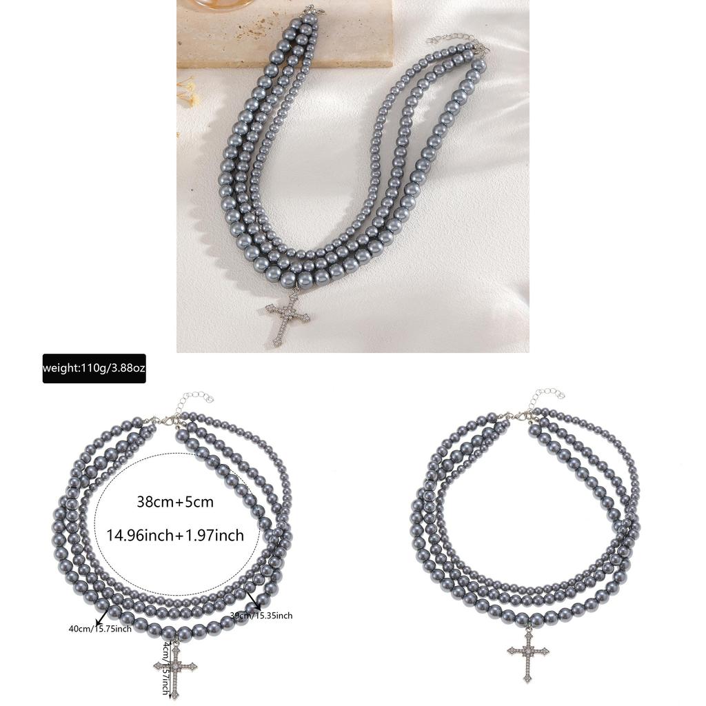 Cross Pendant Beaded Necklace With Geometric Style Handmade Chain For Men And Women