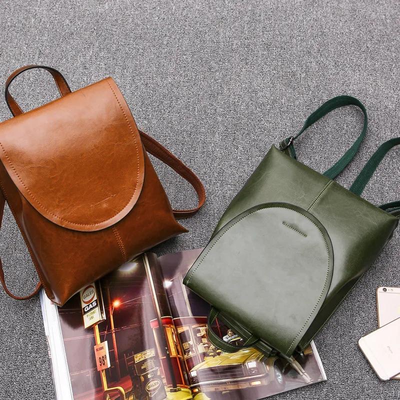 Genuine Leather Women Backpack Rucksack Cross Body Bag Book School Lady Cowhide Female Daypack Messenger Shoulder Bags Knapsack