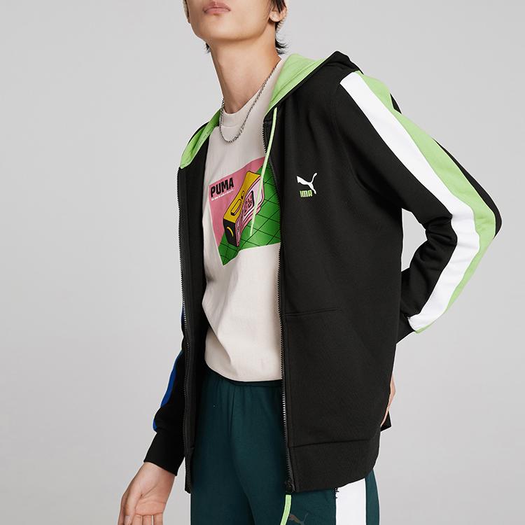 Puma Colorblock Zip-Up Logo Patch Hoodie Men Hoodie Black 534156-51