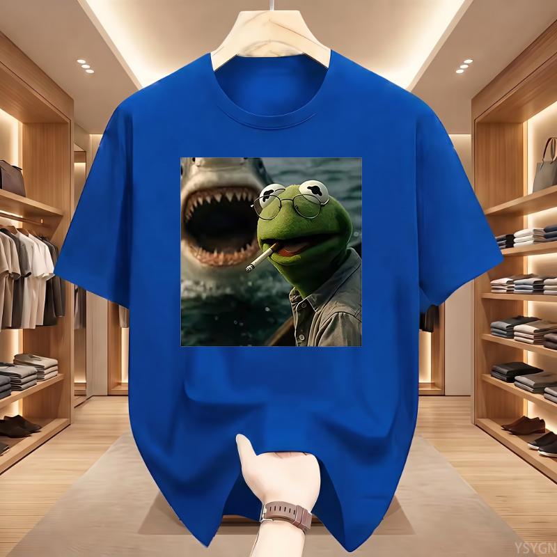 Dark Humor Frog Shark Graphic Funny Meme Tshirt Unisexs Clothing Fashion Tshirts Cotton Casual Short Sleeve T Shirts Streetwear