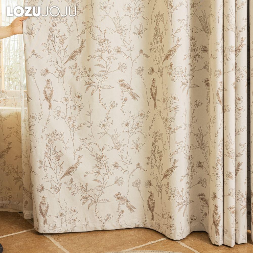 1PC LOZUJOJU French Retro High-end Beige Printed Curtains Full Blackout Curtains for Bedroom Living Room Balcony Window for Home Decor