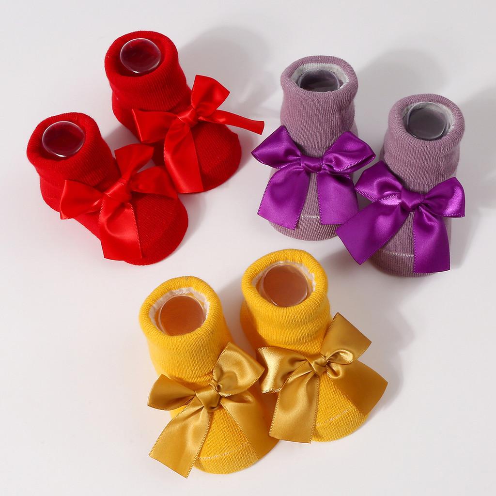 Handmade Baby Bow Tie Knit Booties Solid Color Non-Slip Sole Breathable First Walkers for Newborns & Infants