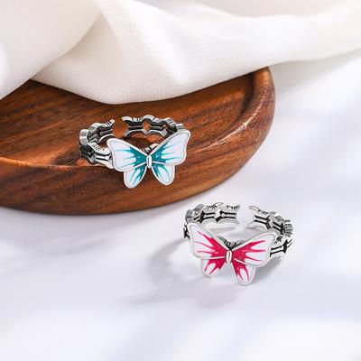 Simple High-end Glue Butterfly Ring Niche Design Personality Fashion Temperament Light Luxury Open Female Ring
