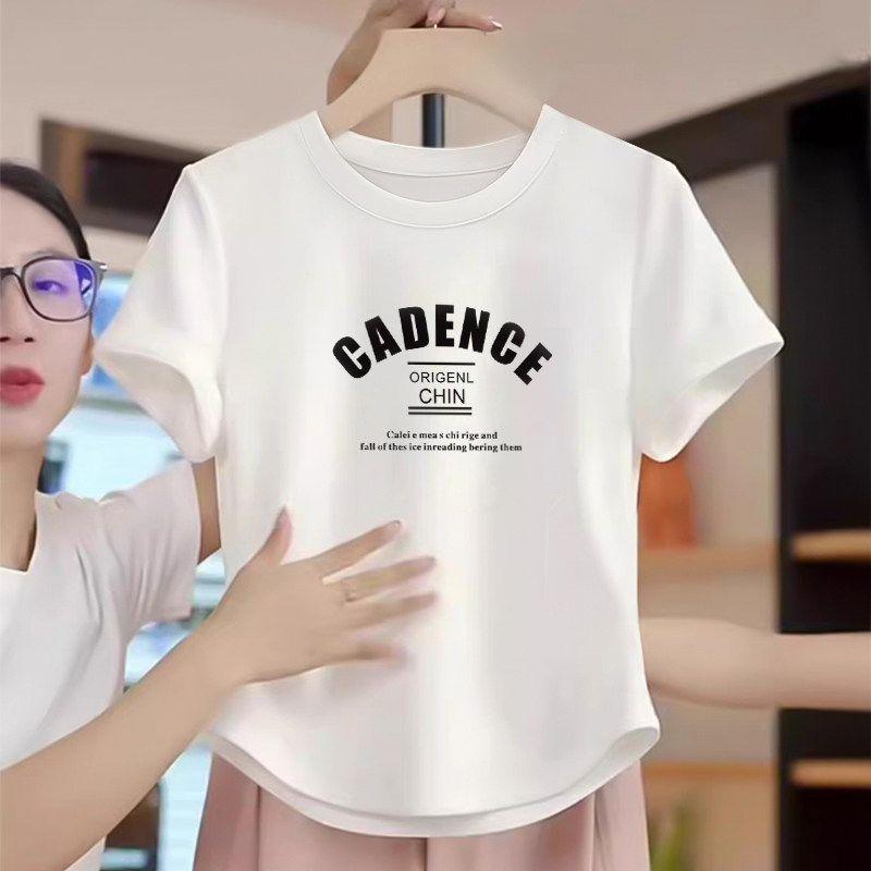 

Thirteen Lines Women s Fashion Regular Shoulder Short Sleeve T-Shirt 2026 Summer Pure Cotton Slim Fit Irregular Top 203-359 White XL