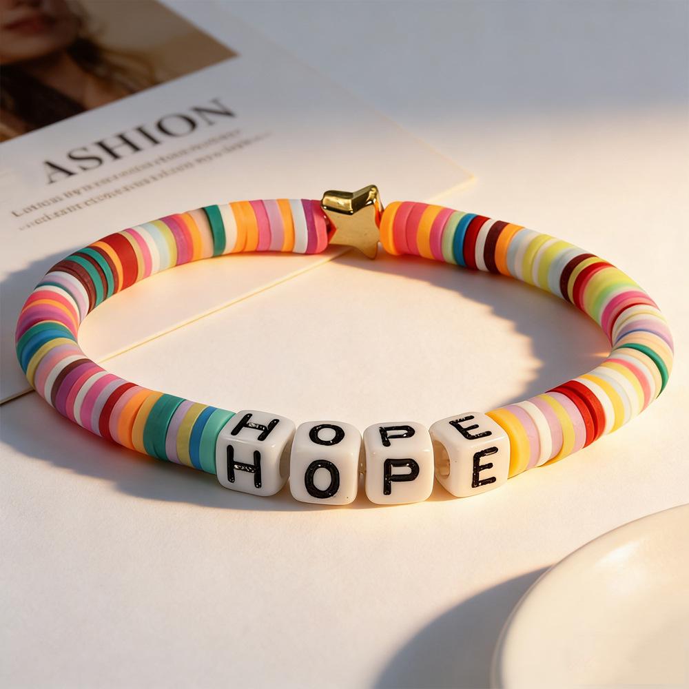 Trendy Teen DIY Friendship Bracelet: Colorful Adjustable Polymer Clay with Sweet Letter Charms