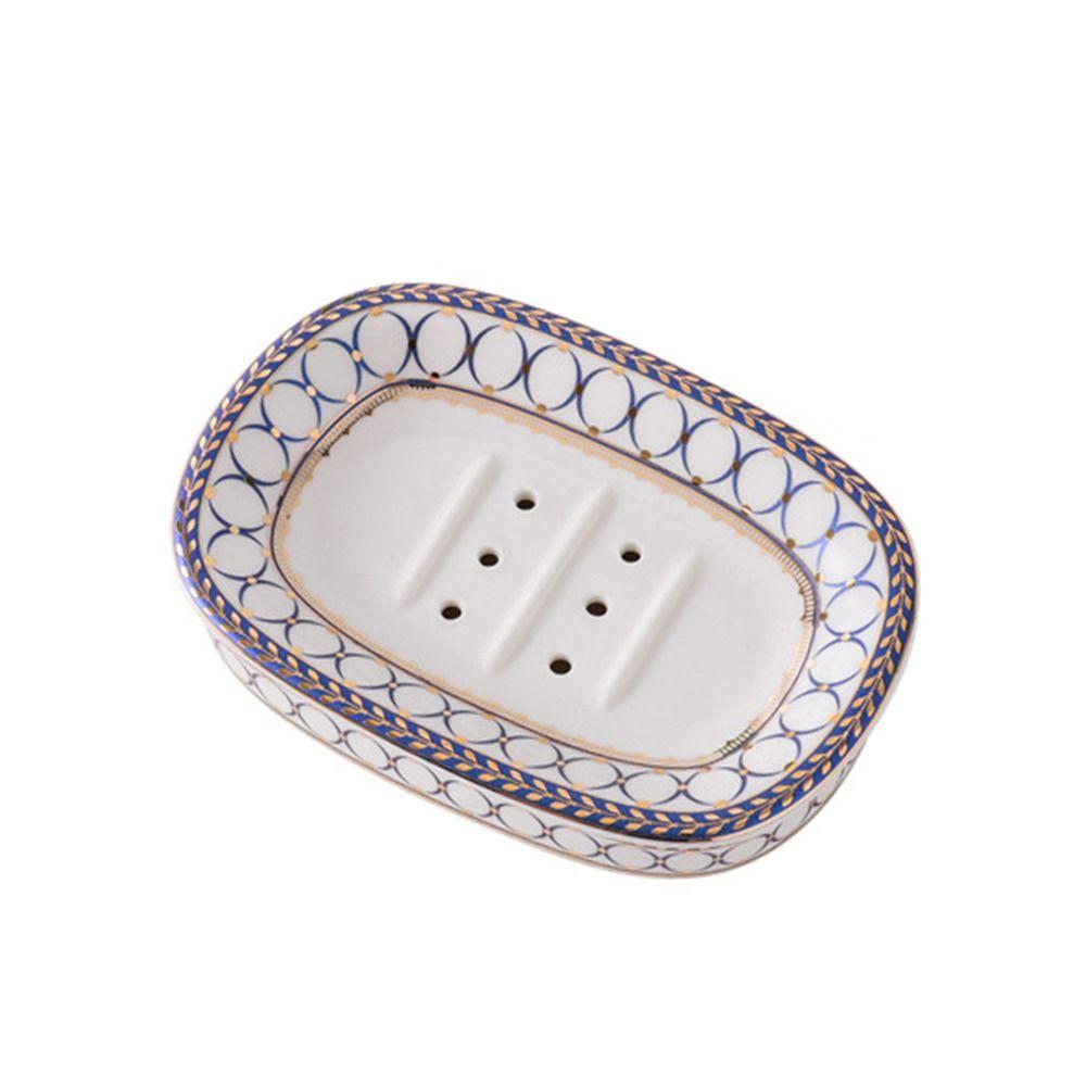 Light Luxury Ceramic Soap Holder Nordic Style Eco Friendly Self Draining Soap Dish Blue and White Stripes Convenient Cleaning