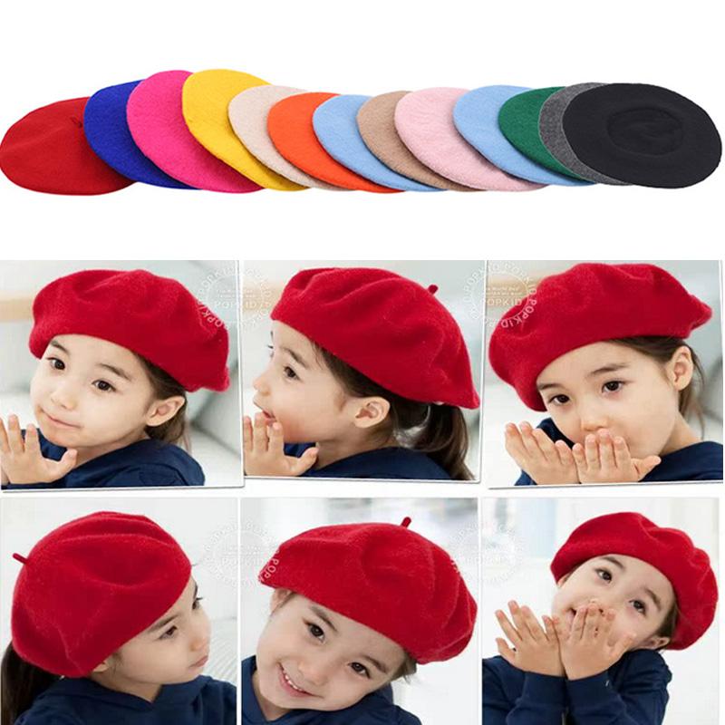 Módní dětský baret pro holky Vlněný Vintage Dětské kulichy Čepice Dětské malířské klobouky Batole Cukrová barva Doplňky do vlasů