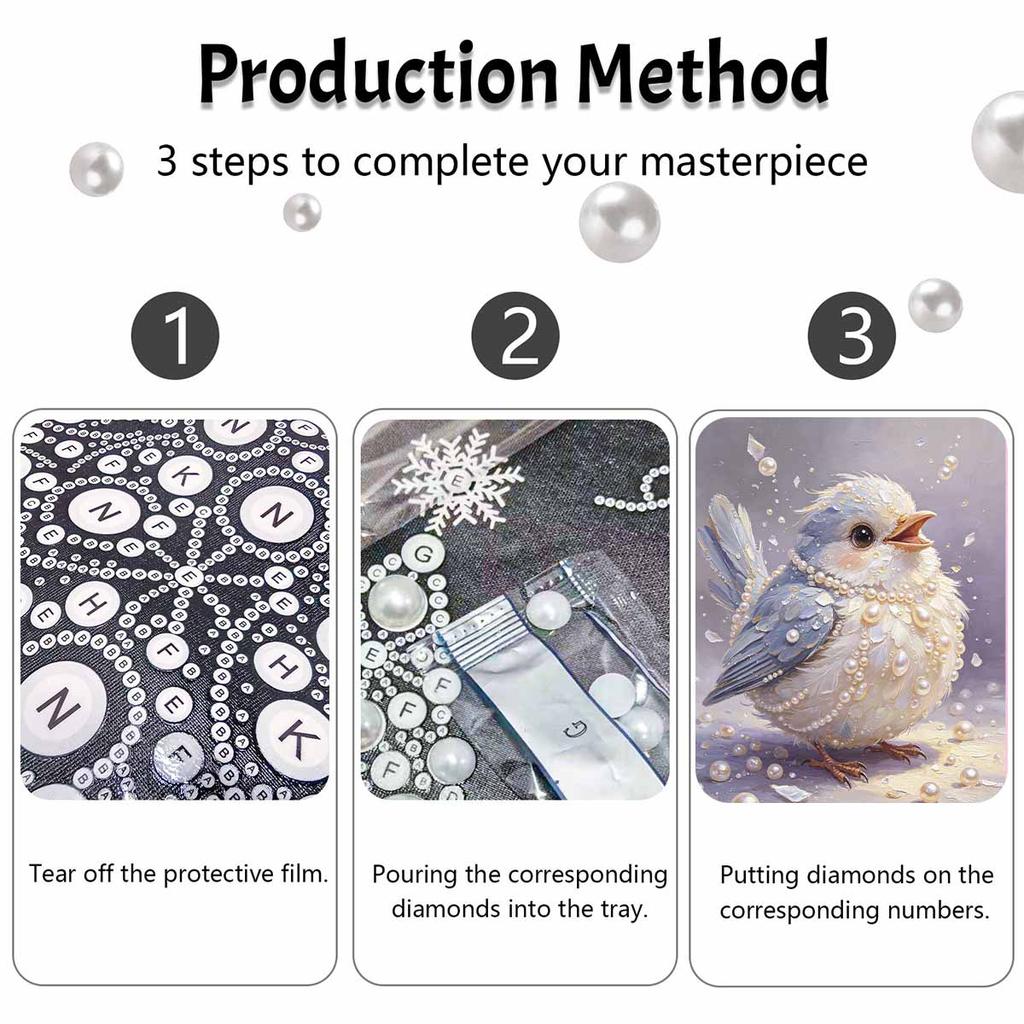Adorable Blue Bird With Pearls Framed Pearl Painting Kit DIY 3D Sparkling Bead Canvas Art Relaxing Handmade Craft Gift for Women