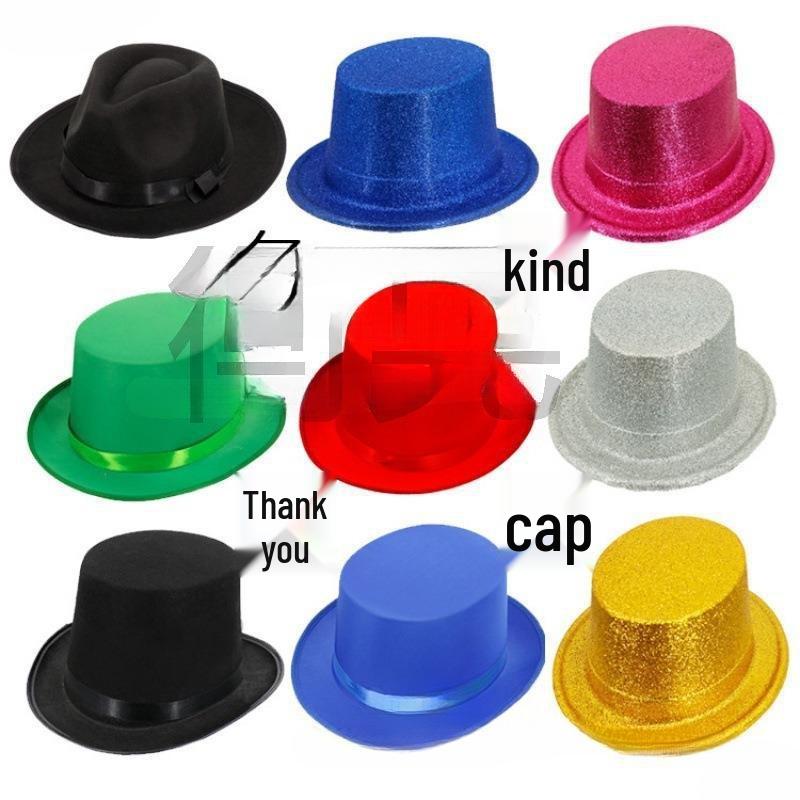 Elegant Green & Black Top Hat with Gold Powder for Adults & Kids, Unisex Magician & Jazz Style.