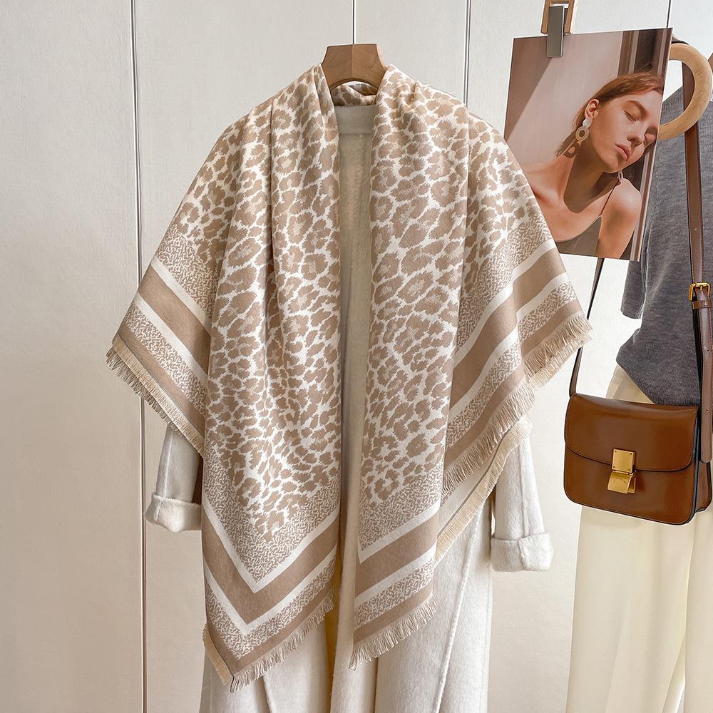 Leopard Print Large Square Scarf Korean Version Versatile Warm Cashmere Scarf Women'S Thickened Women'S Scarf Cape Shawl