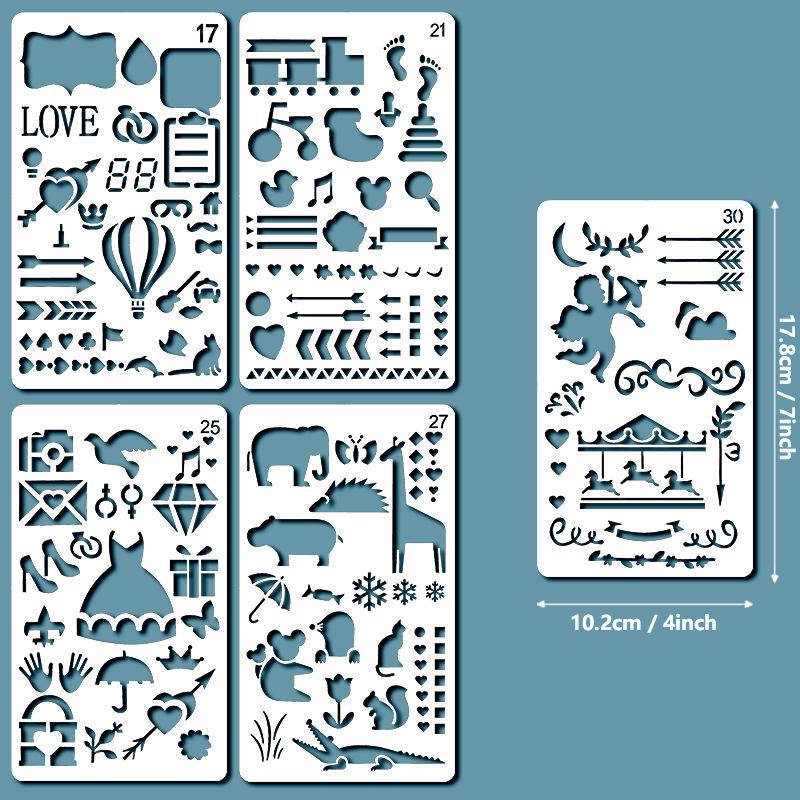 Handbücher, Ausgestanzte Malvorlagen, DIY-Tagebücher, Scrapbooks, Fotoalbum-Gestaltung, Formgrafiken, Plastikschablonen