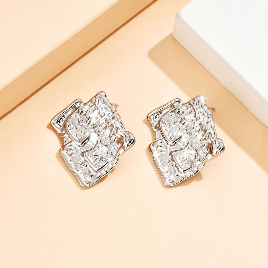 18K Gold Vacuum Plated Old Money Style Geometric Patchwork Stainless Steel Earrings for Women