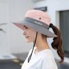 Women Summer Sun Hat Hollow Mesh Windproof Strap Wide Brim Anti-UV Sun Protection Foldable Portable Gardening Fishing Travel Cap Outdoor Fisherman Hat