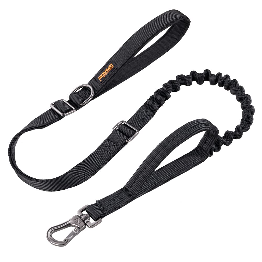 EXCELLENT ELITE SPANKER Nylon Dog Lead for Medium Shock Large 2 Handles Dogs, Absorption, Dogs, Training, Retractable, Walking, (Black)