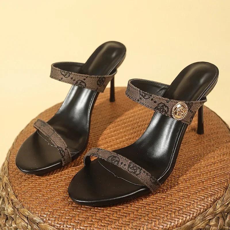 Fashion Sexy Women Shoes 2025Summer Open Toe High Heels Sandals Women Flower Embroidery Stiletto Heel Slippers Woman Fashion Party Shoes