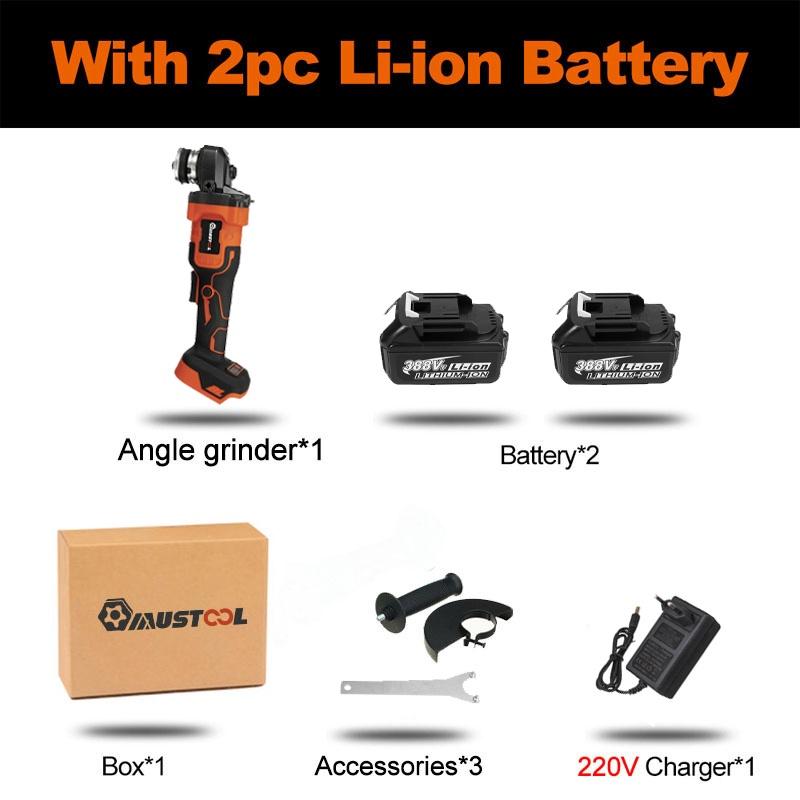 1600W 388VF Brushless Cordless Angle Grinder Grinding Machine Cutting 12000rpm Electric Grinder Power Tool with Batteries