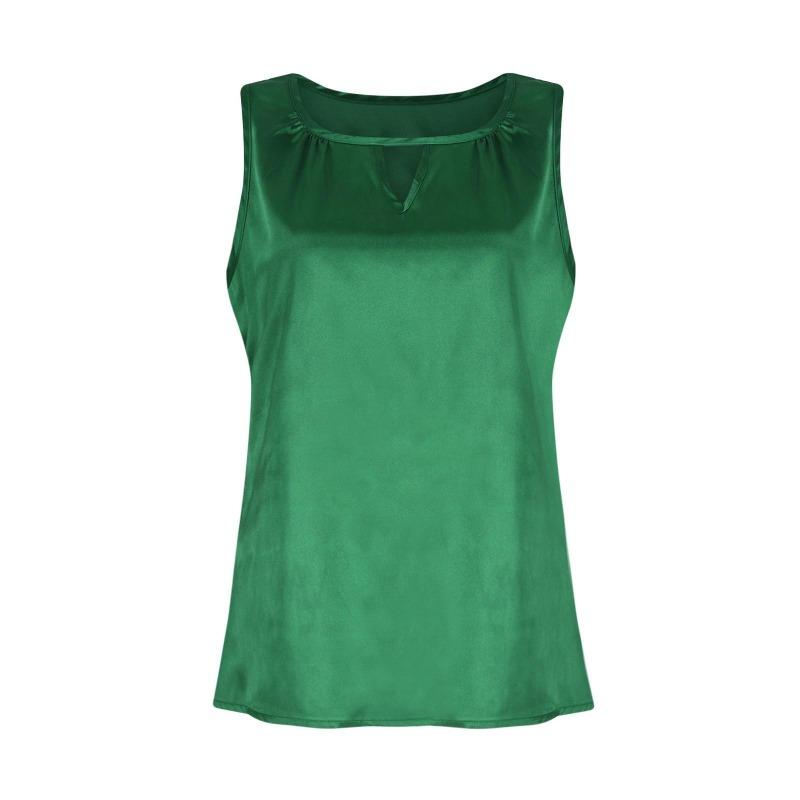 Moteabelt design for kvinner Sexy sateng plissert T-skjorte Sateng vest Hul ermeløs topp