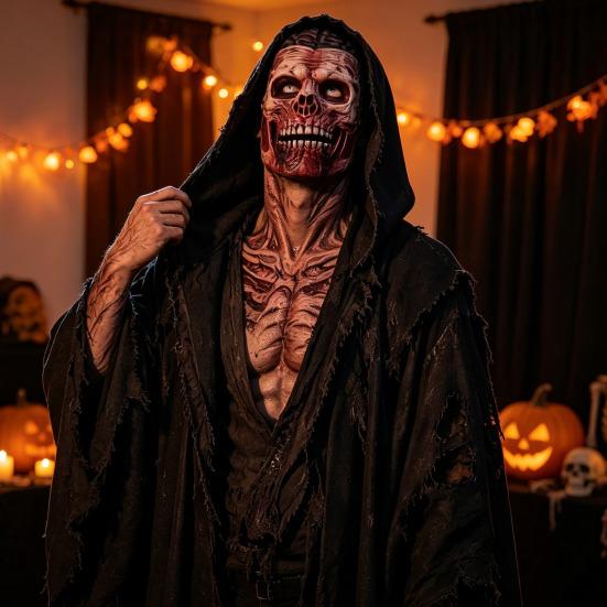 Full Head Masque with Neck Coverage Scary Zombie Masque, Adults Horror Latex Hood Creepy Cosplay Costume Accessories Realistic Skeleton Halloween for