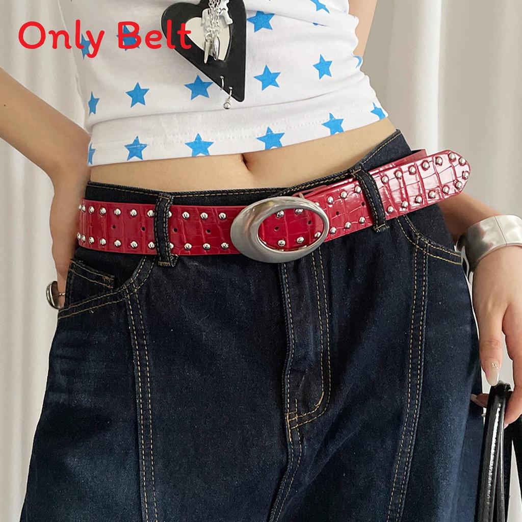 Designer Leather Look Rivet Belt For Women With Punk Style And Metal Closure RoseRed