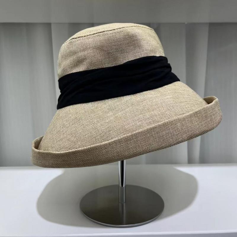 

Cotton Linen Wide Brim Fisherman Hat With Rope Tie For Sun Protection And Breathability бежевый